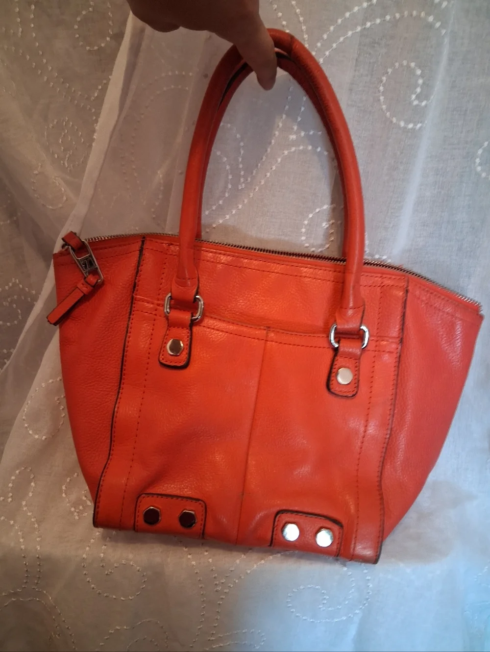 Women's Structured Orange Leather Tote Bag - Picture 2 of 5